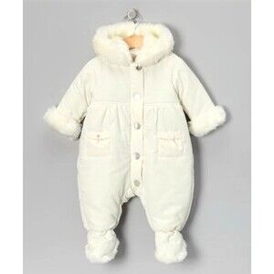 Leveret White Hooded Fur Trim Zip Snowsuit One-Piece 6-9 Months